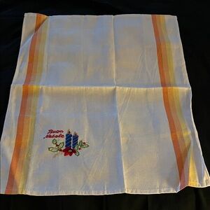 Embroidered Holiday Kitchen Towel with Stripes